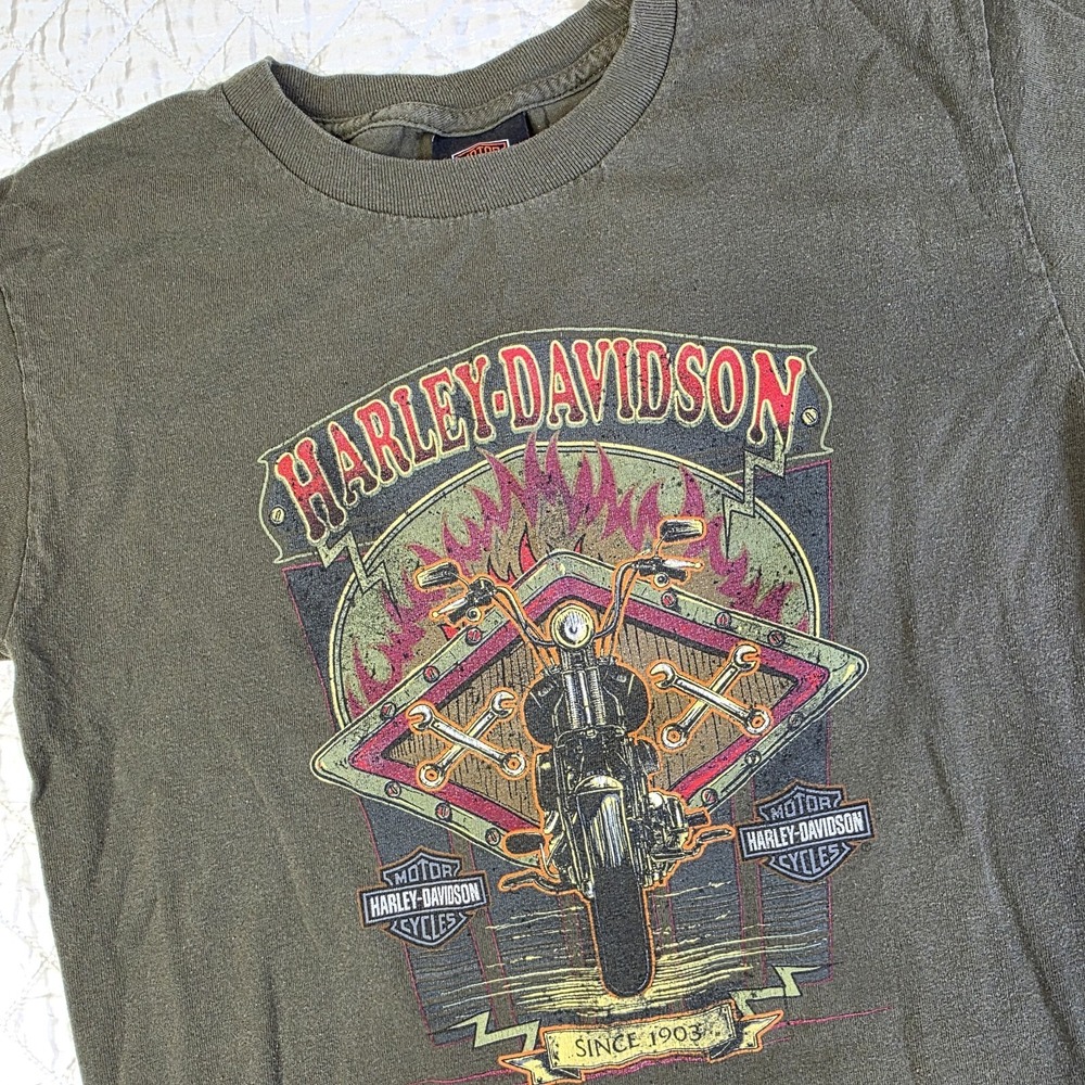 Harley Davidson Youth T Shirt Green Graphic Tee Size Medium Rochelle Park NJ